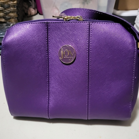 Joy Mangano E*Lite Metallic Leather Crossbody Purse Purple - Picture 8 of 8